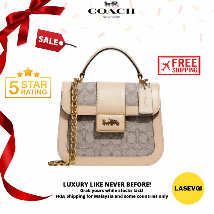 COACH Alie Signature Jacquard Top Handle Bag in Stone Ivory