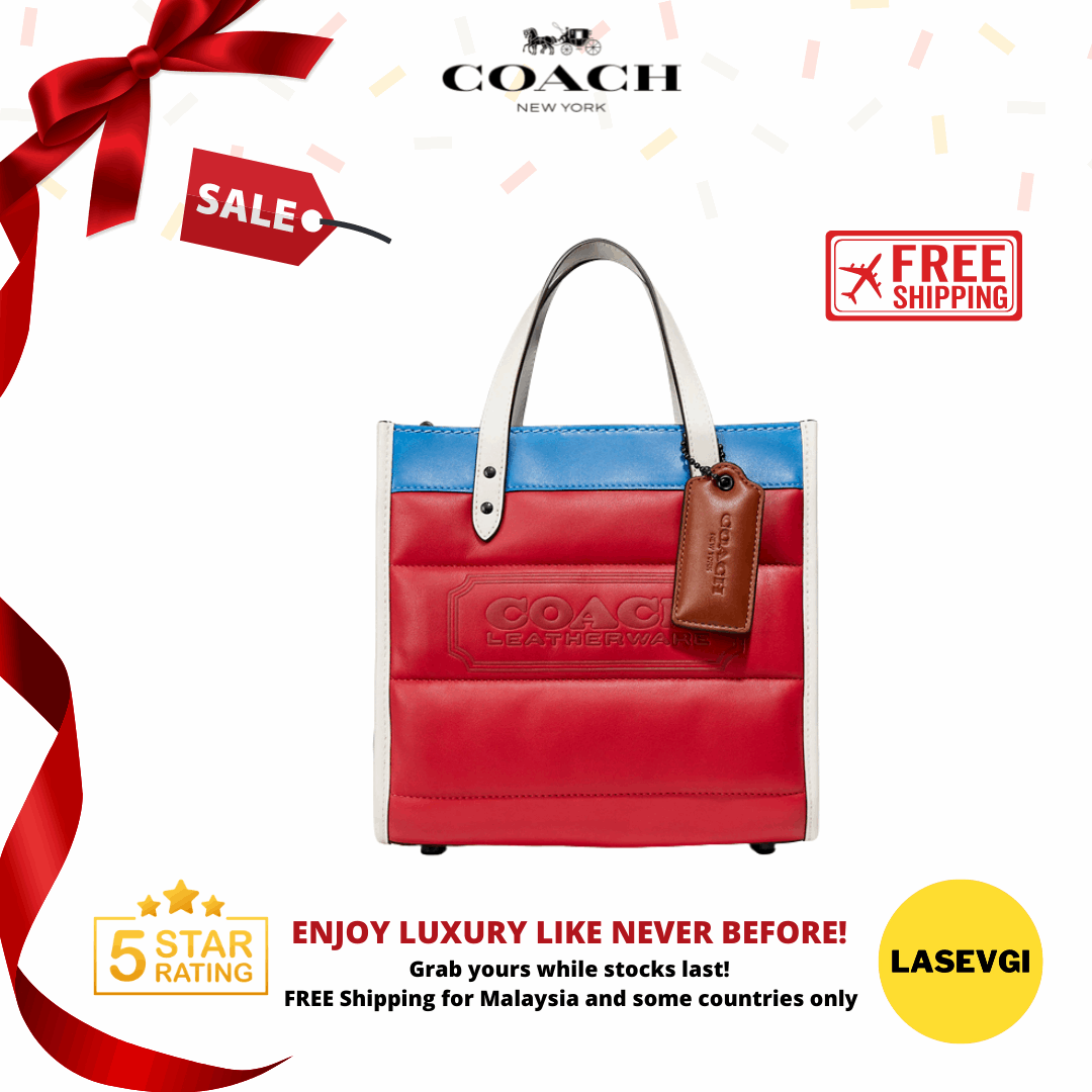 Coach Field Tote 22 With cheapest Colorblock Quilting & Coach Badge in V5/Candy Apple NWT