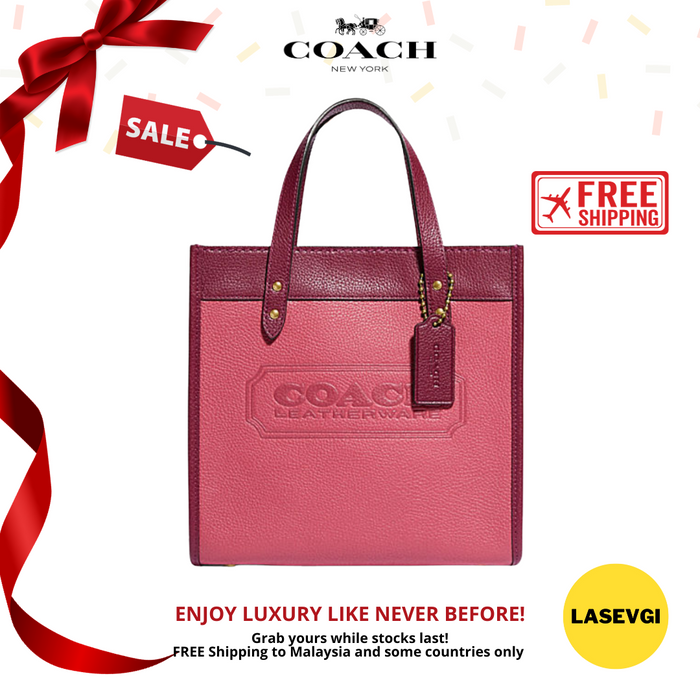 COACH Field Tote 22 in Colorblock With COACH Badge/ Pink  C3461