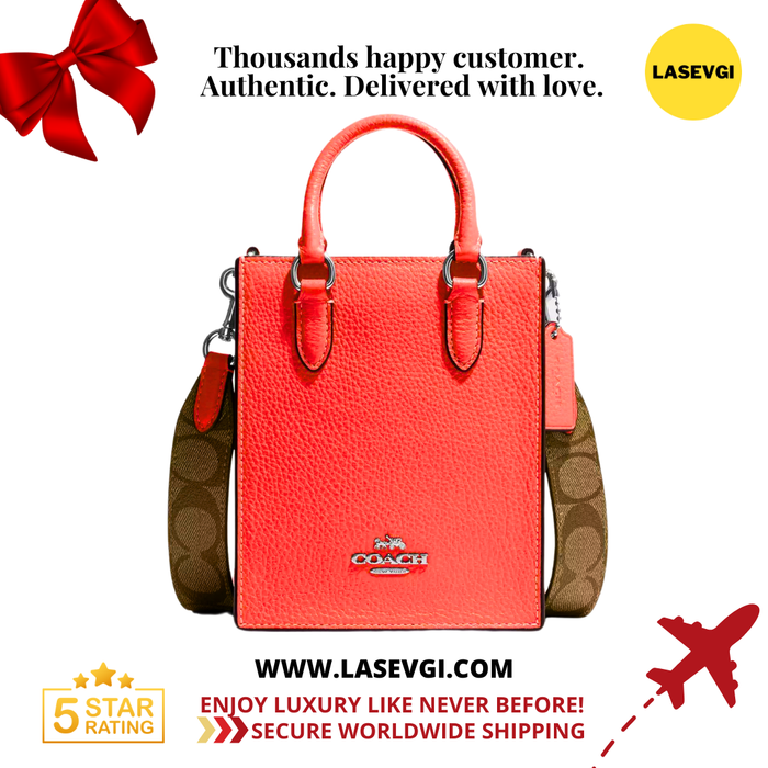 COACH North South Mini Tote in Signature Canvas with Khaki Tangerine CJ501