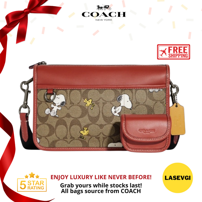 COACH X PEANUTS Heritage Convertible Crossbody in Signature Canvas with Snoopy Woodstock Print  (CE709)