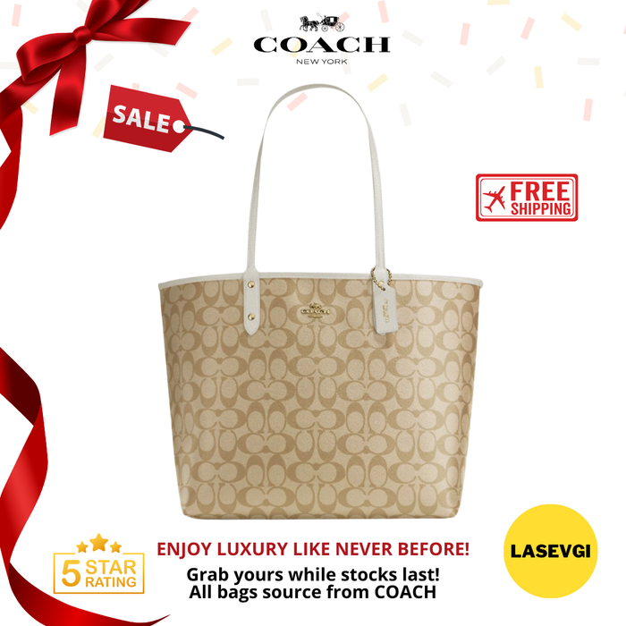 COACH City Zip Tote Signature Khaki Chalk F58292