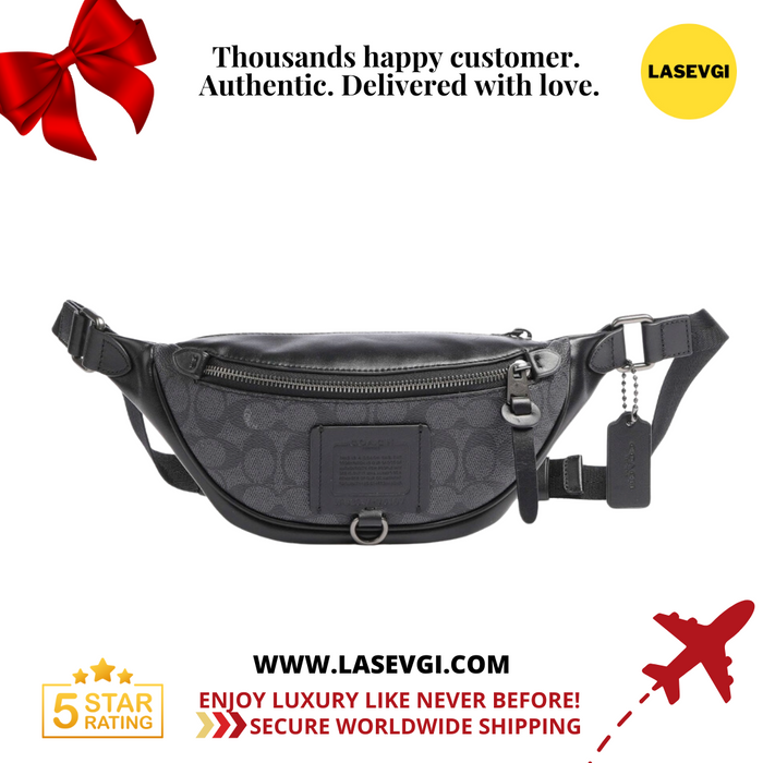 Coach Rivington Belt Bag 7 In Signature Canvas charcoal black 76187