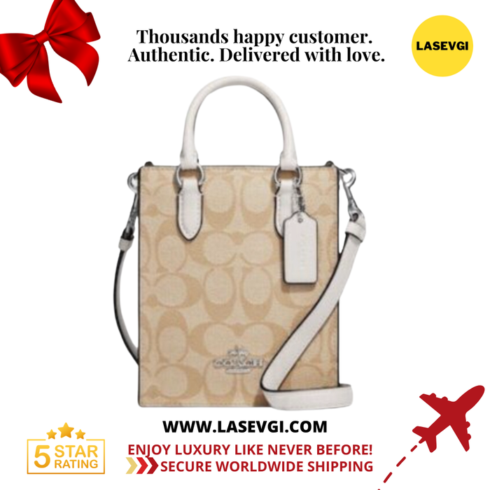 COACH North South Mini Tote in Signature Canvas in Light Khaki Chalk CJ494