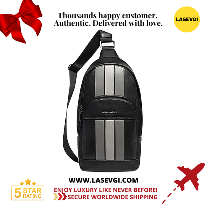 COACH Houston Pack With Varsity Stripe in Nickel Black Grey F73344