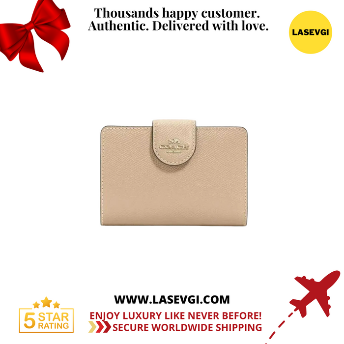 COACH Medium Corner Zip Wallet Crossgrain Leather - Taupe/Light Brown