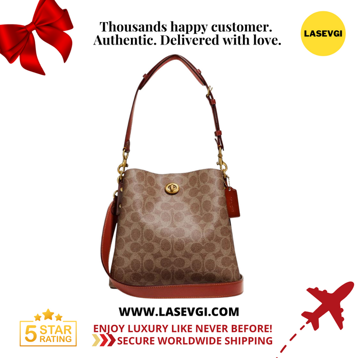 Coach Willow Bucket Bag In Signature Canvas in Tan Rust C3890
