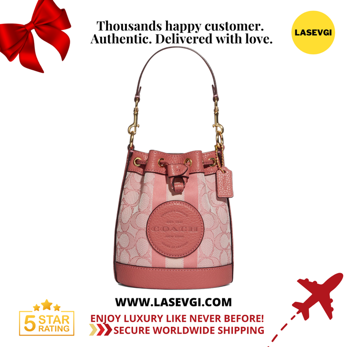 COACH Mini Dempsey Bucket Bag In Signature Jacquard With Stripe And Coach Patch-Pink C8322