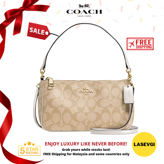 Coach Top Handle Pouch in Signature Canvas Khaki Chalk F36674