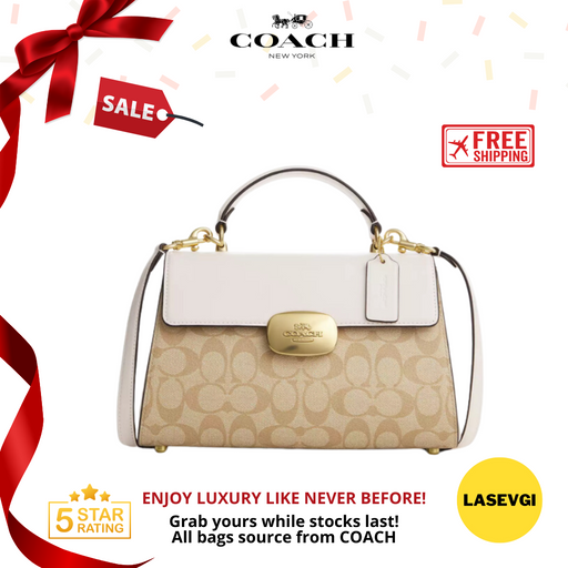 COACH Eliza Top Handle In Signature Canvas Gold/Light Khaki Chalk
