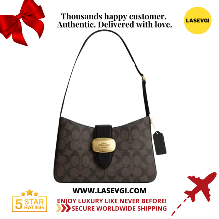 COACH Eliza Shoulder Bag in signature Brown Black CR532