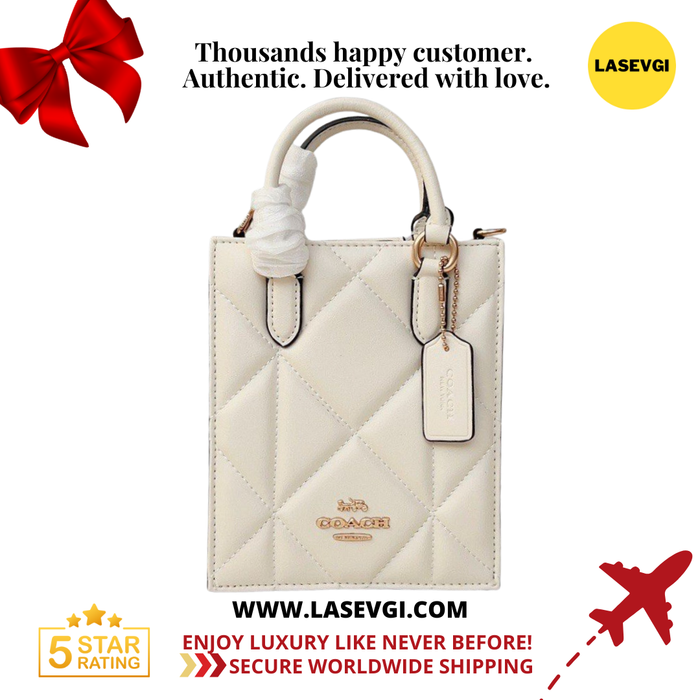 COACH North South Mini Tote with Puffy Diamond Quilting in Chalk White CJ580