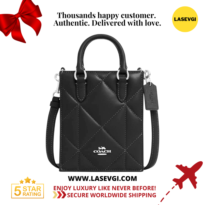 COACH North South Mini Tote with Puffy Diamond Quilting in Black CJ580