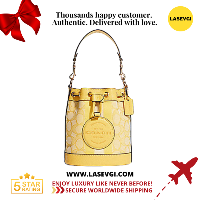 COACH Mini Dempsey Bucket Bag In Signature Jacquard With Stripe And Coach Patch-Gold/Retro Yellow C8322