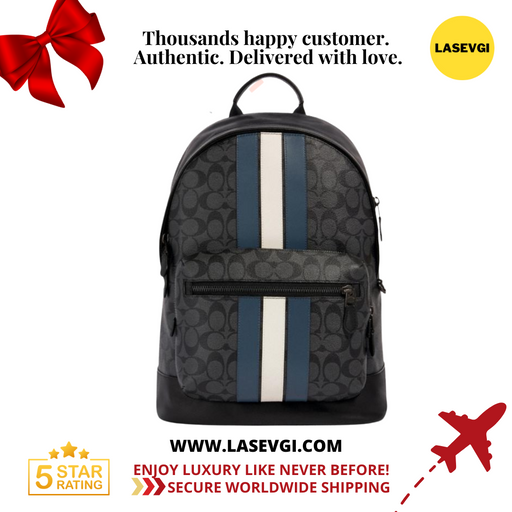 coach backpack stripe black COACH West Backpack in Signature Canvas Varsity Stripe 3001 — www.lasevgi.com
