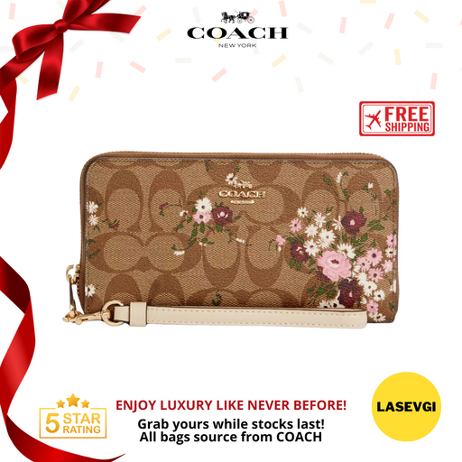 COACH Accordion Zip Wallet In Signature Canvas With With Evergreen Floral Print C4456 -www.lasevgi.com