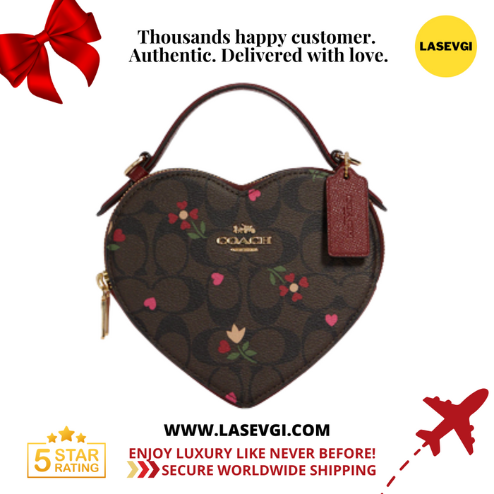 COACH Heart Crossbody In Signature Canvas With Heart Petal Print-Gold/Brown Multi