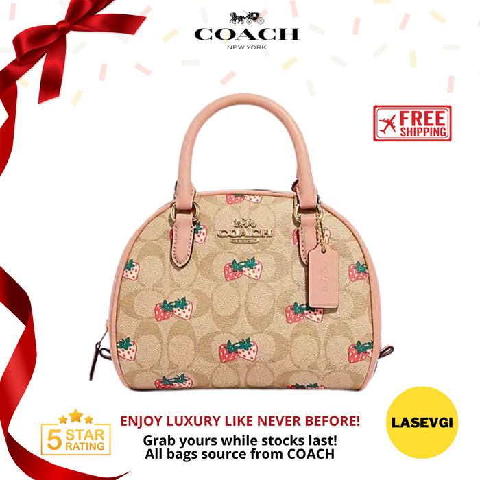 COACH Sydney Satchel in Signature Canvas with Strawberry Print CB596