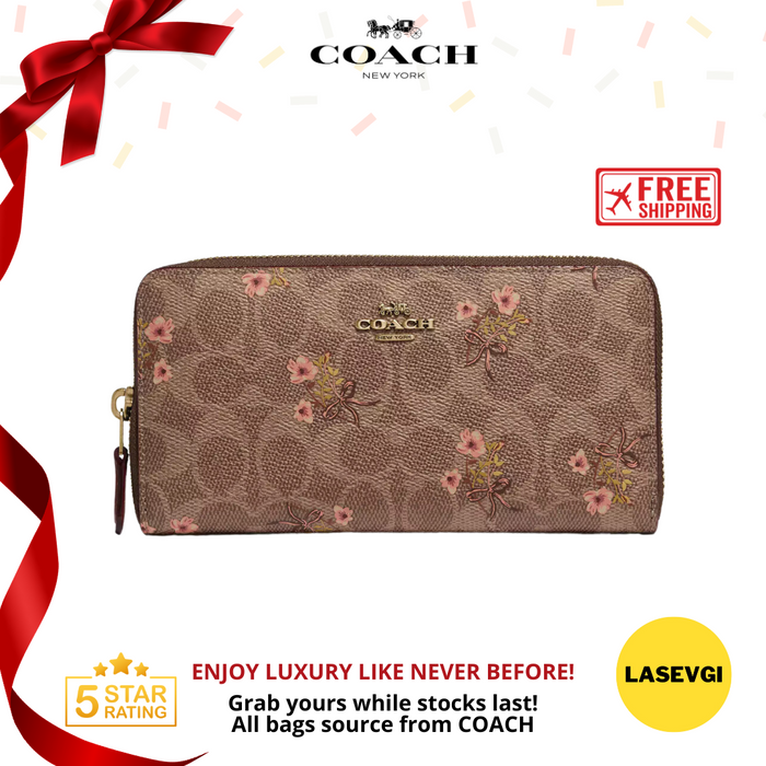 COACH Accordion Zip Wallet In Signature Canvas With Floral Bow Print 67245 - www.lasevgi.com
