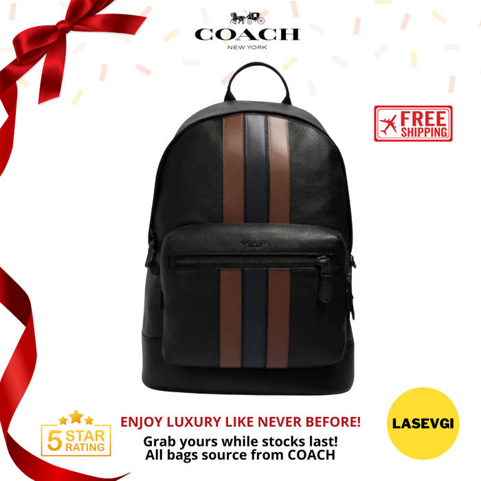 COACH Men West Backpack in Signature Canvas - Varsity Stripe brown 3184