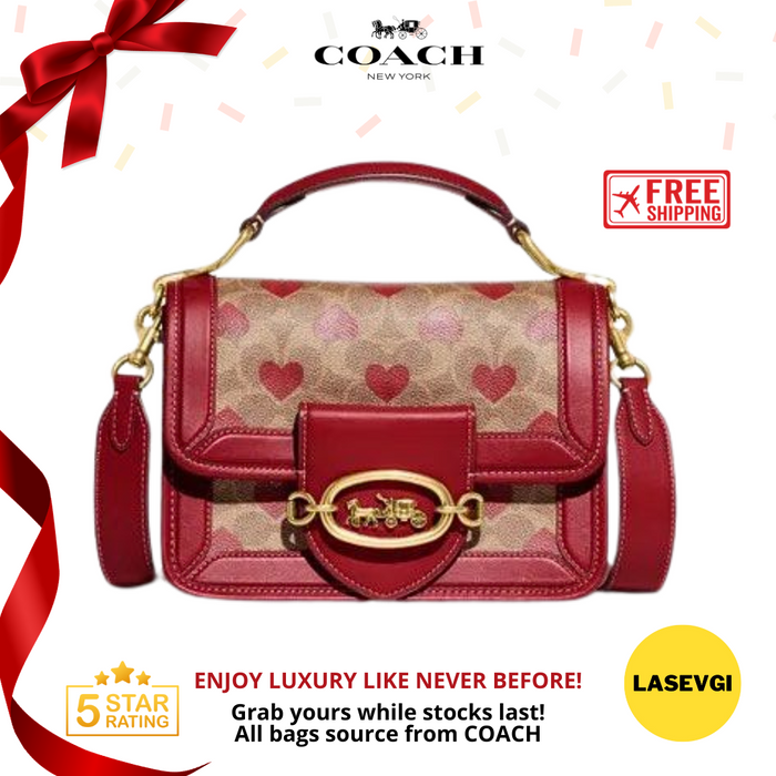 COACH Hero Shoulder Bag in Signature Canvas with heart print CF125