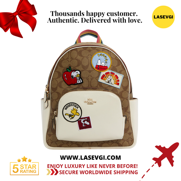 COACH X Peanuts Court Backpack In Signature Canvas With Varsity Patches C4115