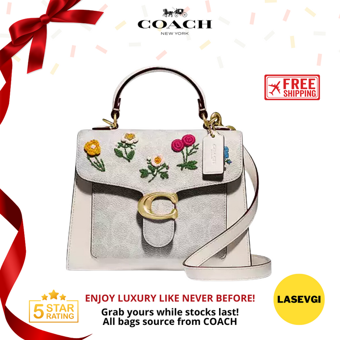 COACH Tabby Top Handle 20 in Signature Canvas with Floral Emboidery 629