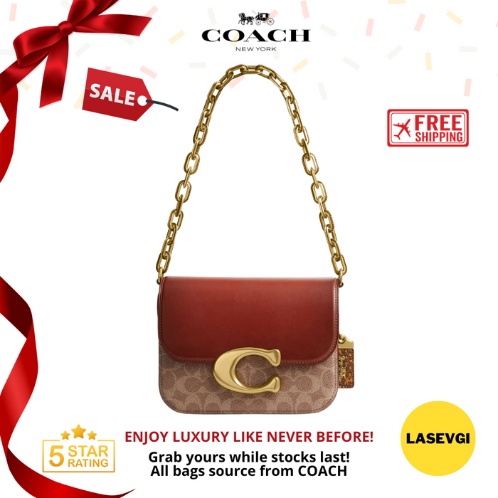 COACH Idol Bag In Signature Canvas With Snakeskin Detail Tan Rust CM551