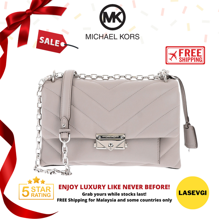 MICHAEL KORS Cece Chevron Quilted Leather Medium Crossbody Bag in Pearl Grey - 30T9G0EL8L