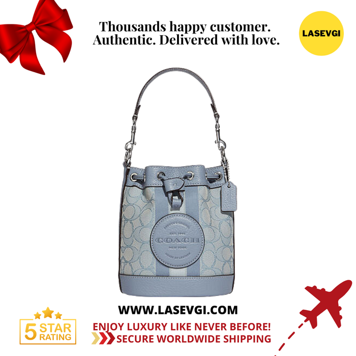 COACH Mini Dempsey Bucket Bag In Signature Jacquard With Stripe And Coach Patch-Blue C8322