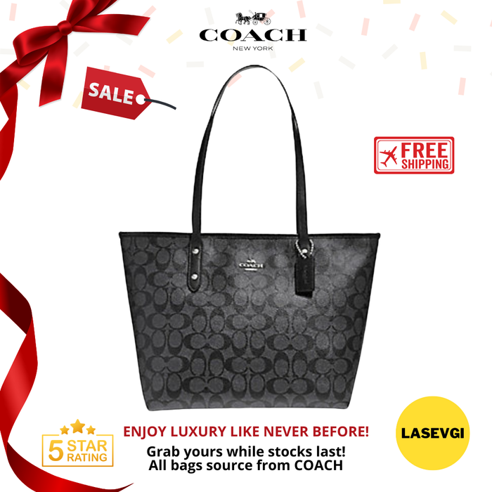 COACH City Zip Tote Smoke Black 58292