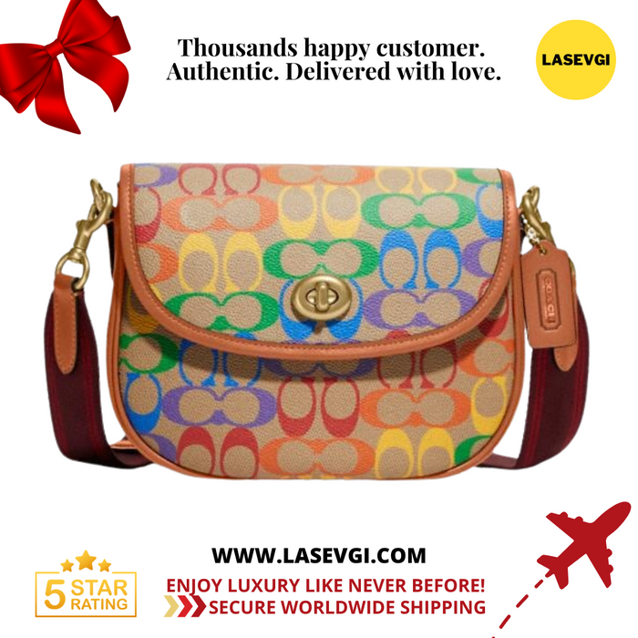 COACH Willow Saddle Bag In Rainbow Signature Canvas CA101