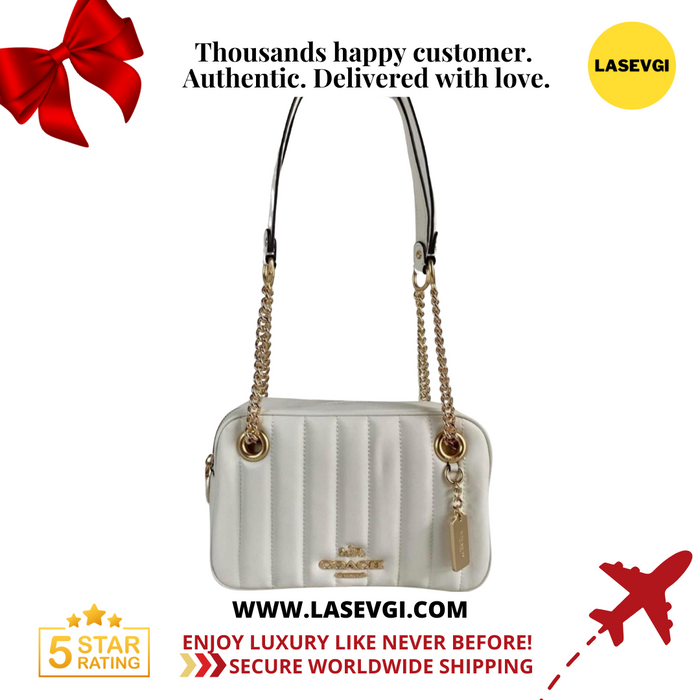 COACH Cammie Chain Crossbody with Linear Quilting in White C8151