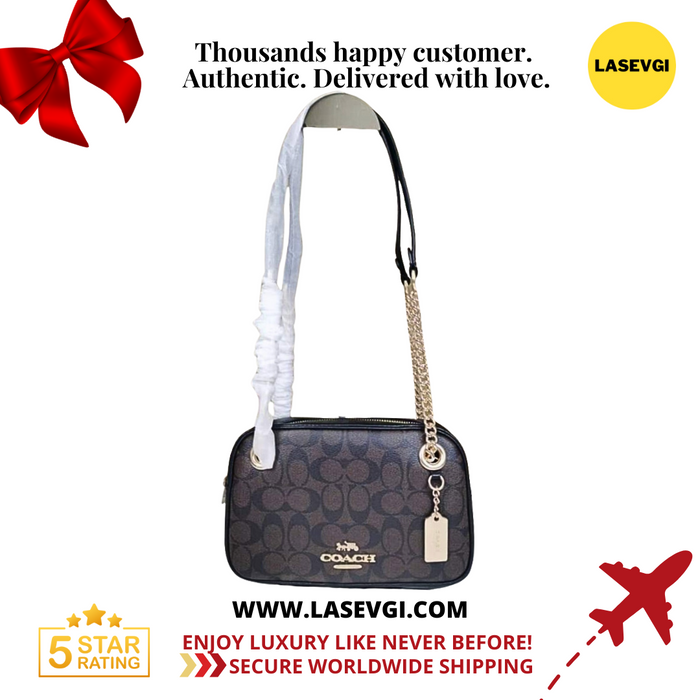 COACH Cammie Chain Crossbody in Signature Canvas Brown Black - C8149