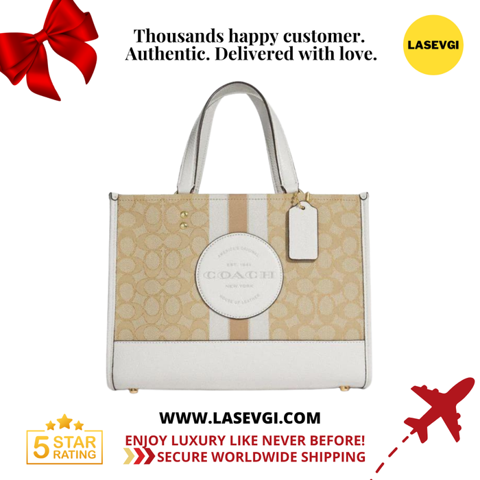 Coach Dempsey Carryall in signature jacquard with stripe and coach patch light khaki chalk C8448