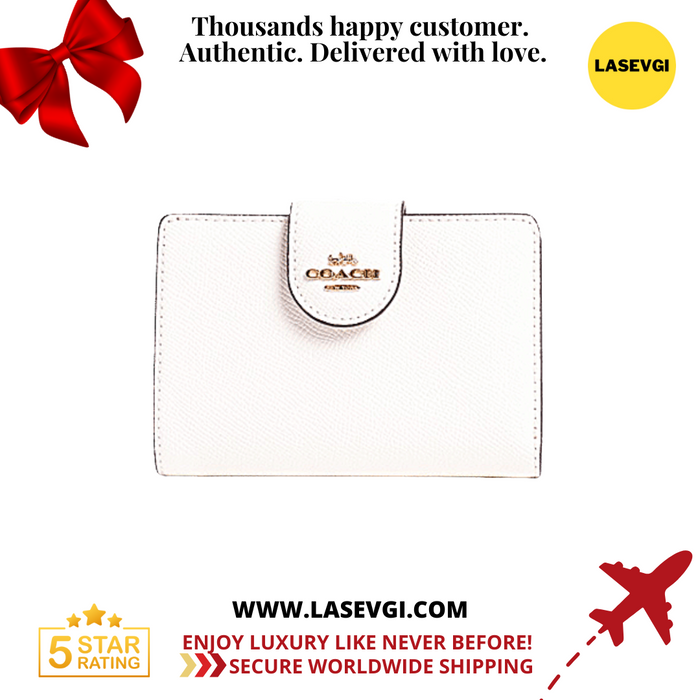 COACH Medium Corner Zip Wallet Crossgrain Leather - Chalk/White