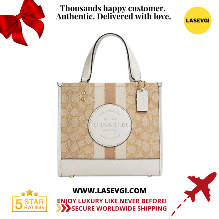 COACH Dempsey Tote 22 In Signature Jacquard With Stripe And Coach Patch/White