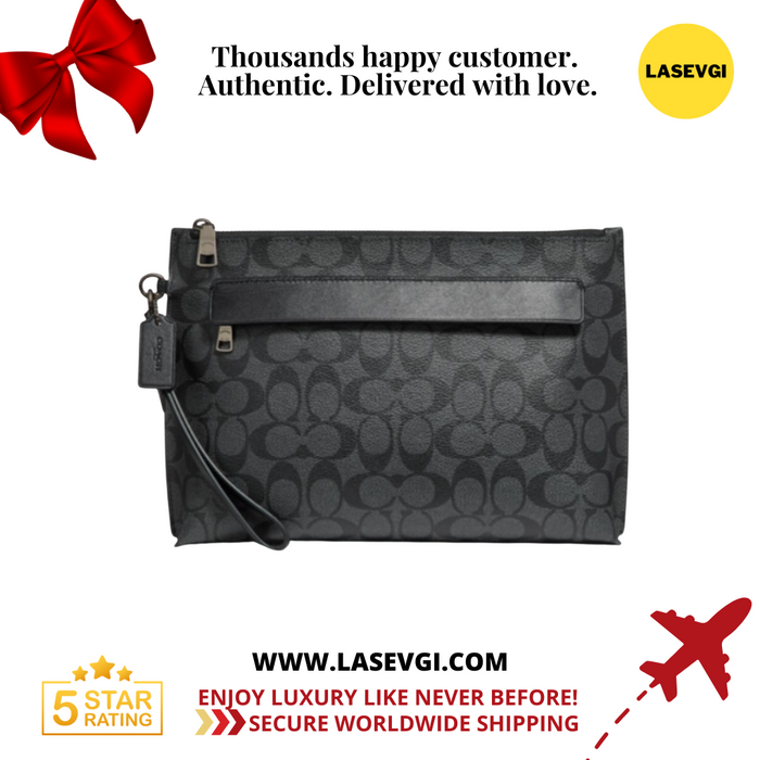 Coach Carryall Pouch in Signature Canvas CHARCOAL/BLACK