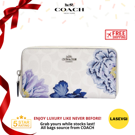 COACH Accordion Zip Wallet in Signature Canvas with Kaffe Fasset Print in periwinkle 6656 - www.lasevgi.com