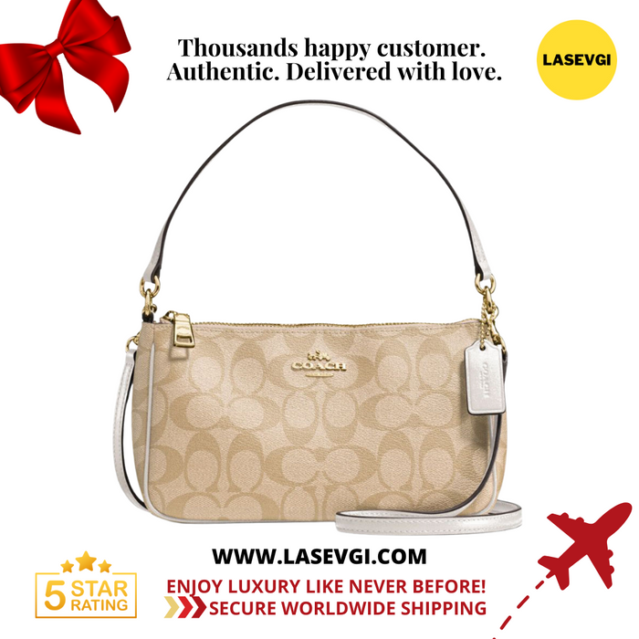 Coach Top Handle Pouch in Signature Canvas Khaki Chalk F36674