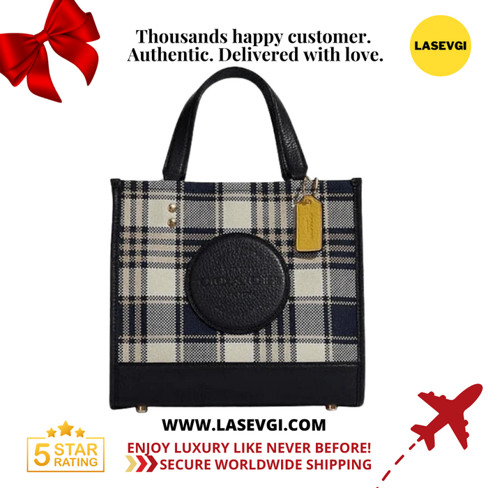 Coach Dempsey Tote 22 Garden Plaid Print Patch-Midnight Multi