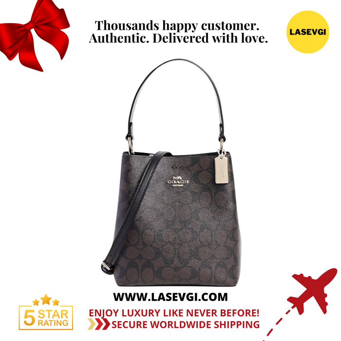 COACH Small Town Bucket Bag in Signature Canvas Brown Black