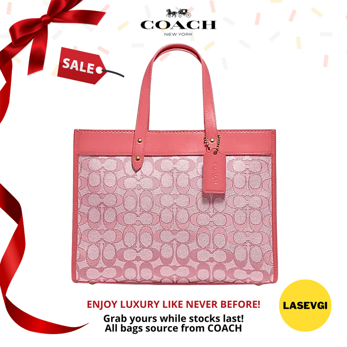 COACH Field Tote 30 With Signature Jacquard Pink C3282