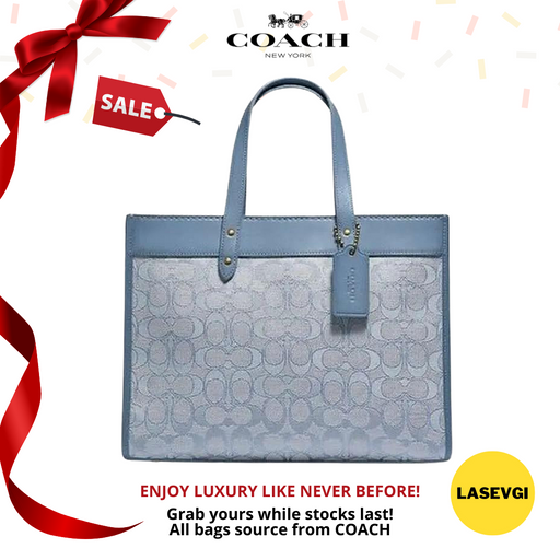 COACH Field Tote 30 with Signature Jacquard Light Blue C3282-www.lasevgi.com