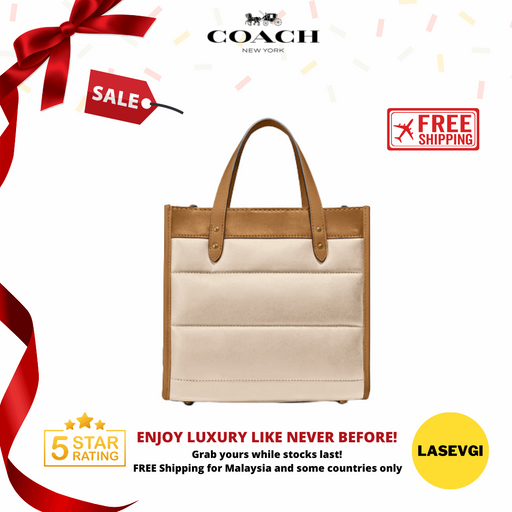 COACH Field Tote 22 With Colorblock Quilting And Coach Badge-Ivory Multi