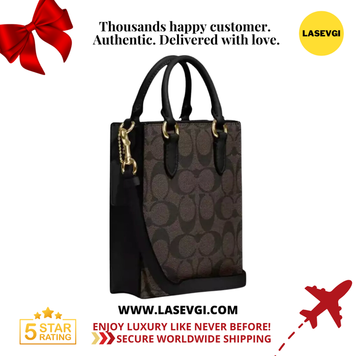 COACH North South Mini Tote in Signature Canvas Brown Black -  CJ494