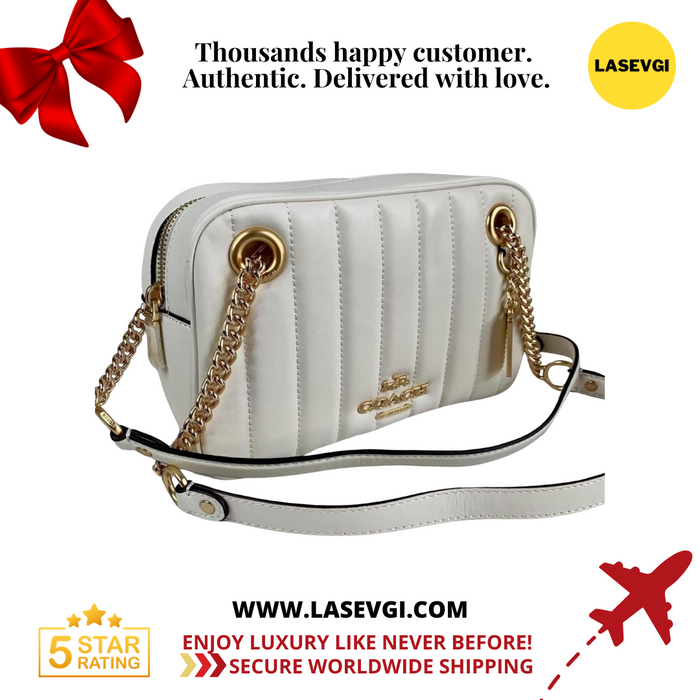COACH Cammie Chain Crossbody with Linear Quilting in White C8151