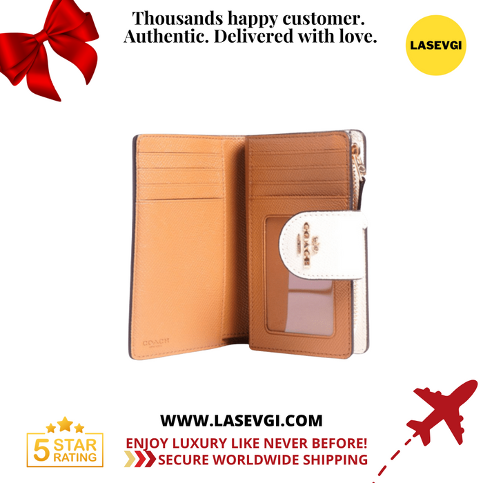 COACH Medium Corner Zip Wallet Crossgrain Leather - Chalk/White