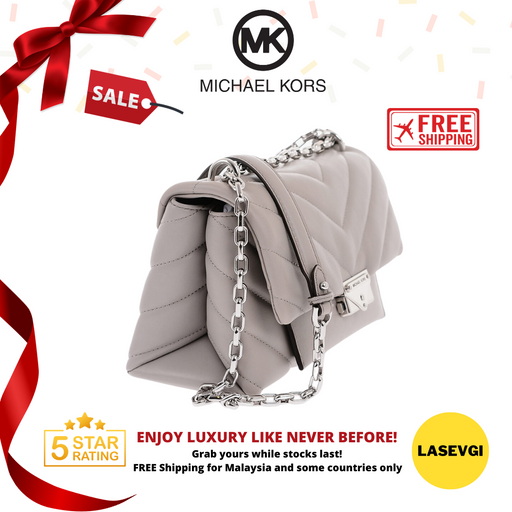 MICHAEL KORS Cece Chevron Quilted Leather Medium Crossbody Bag in Pearl Grey - 30T9G0EL8L