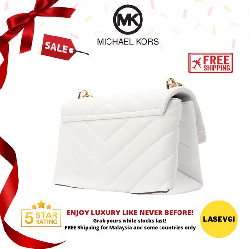 MICHAEL KORS Cece Chevron Quilted Leather Medium Crossbody Bag in White - 30T9G0EL8L